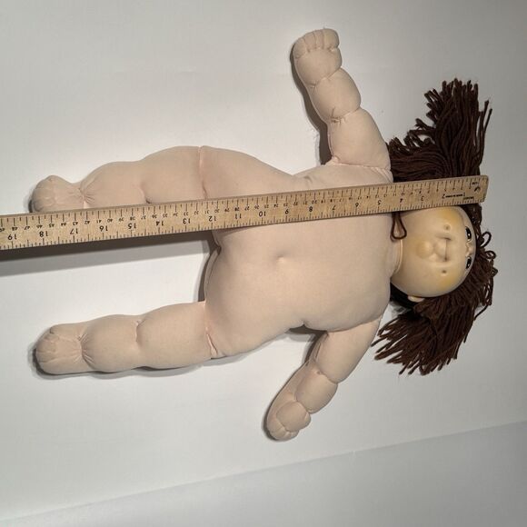 Vintage Cabbage Patch Baby Doll Brunette Brown Poodle Hair Dimple 1984 Soft Body - Picture 10 of 11